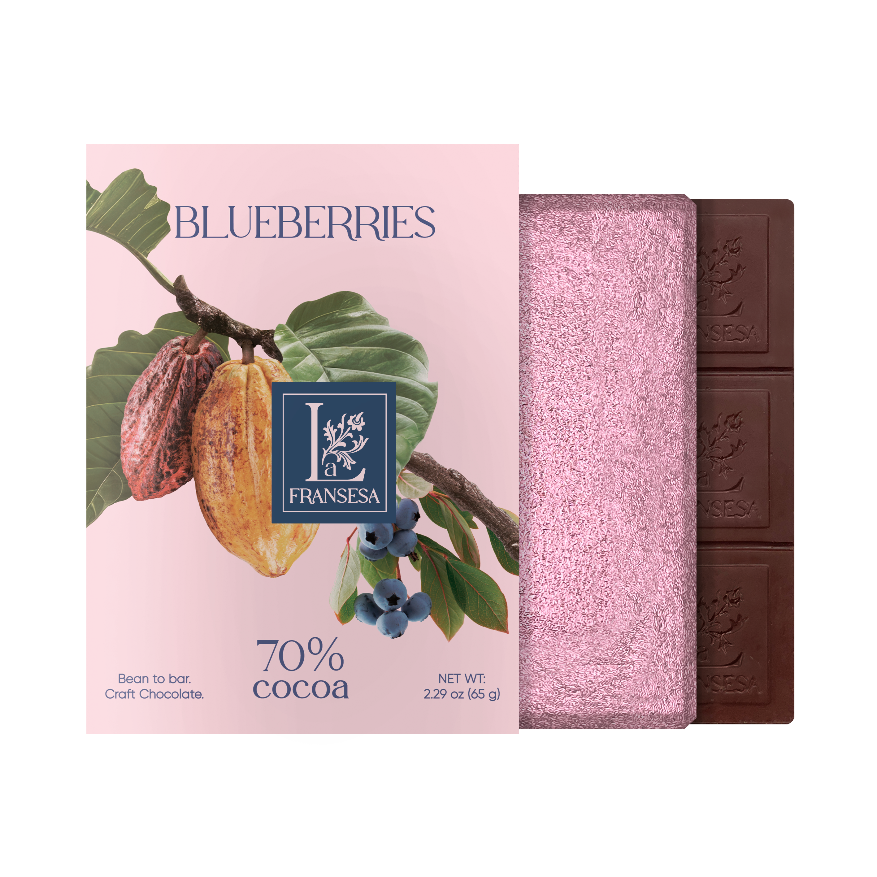 Blueberries - Bean to bar. Craft Chocolate. 70% cocoa