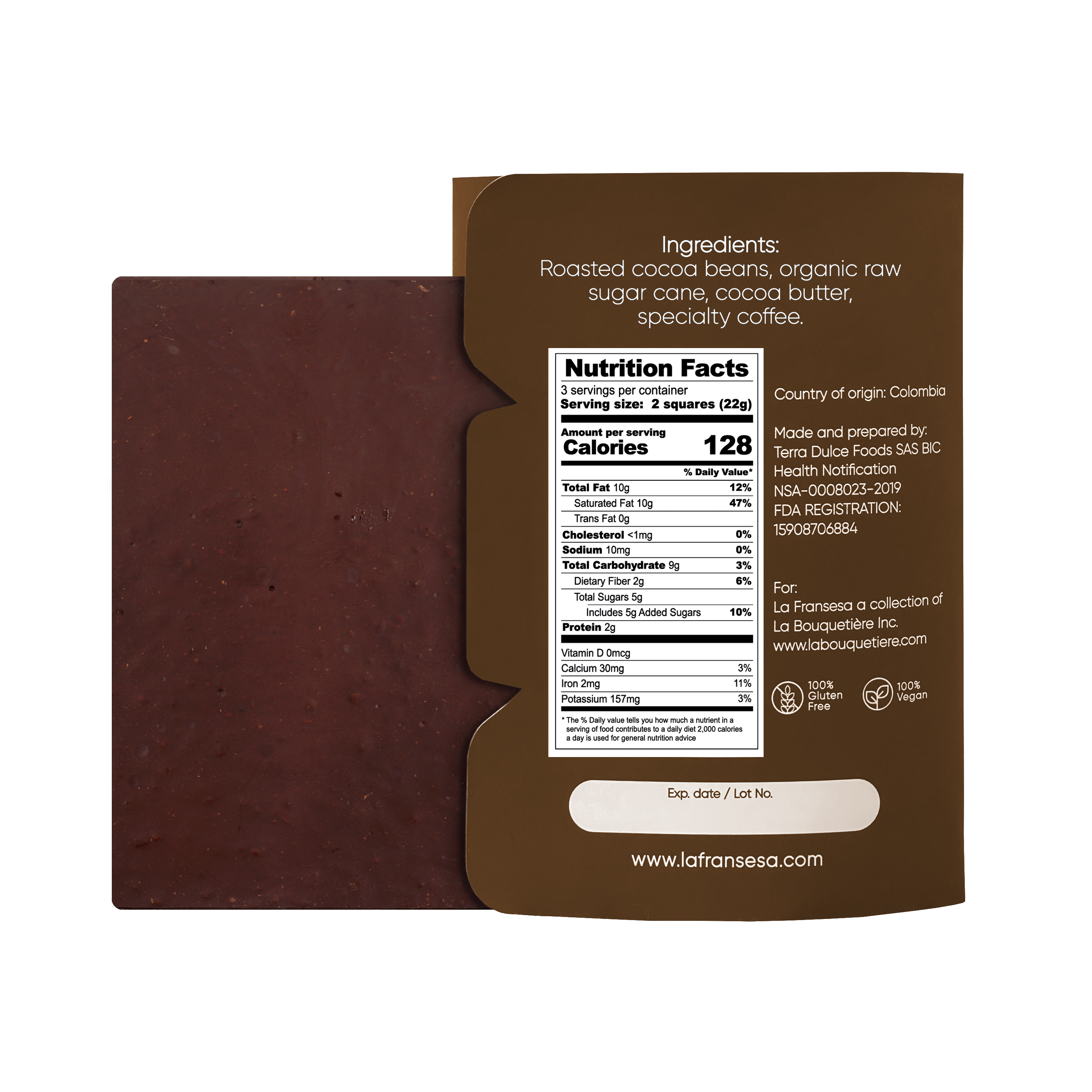 Chocolate with Specialty Coffee - Bean to bar. Craft Chocolate. 70% cocoa