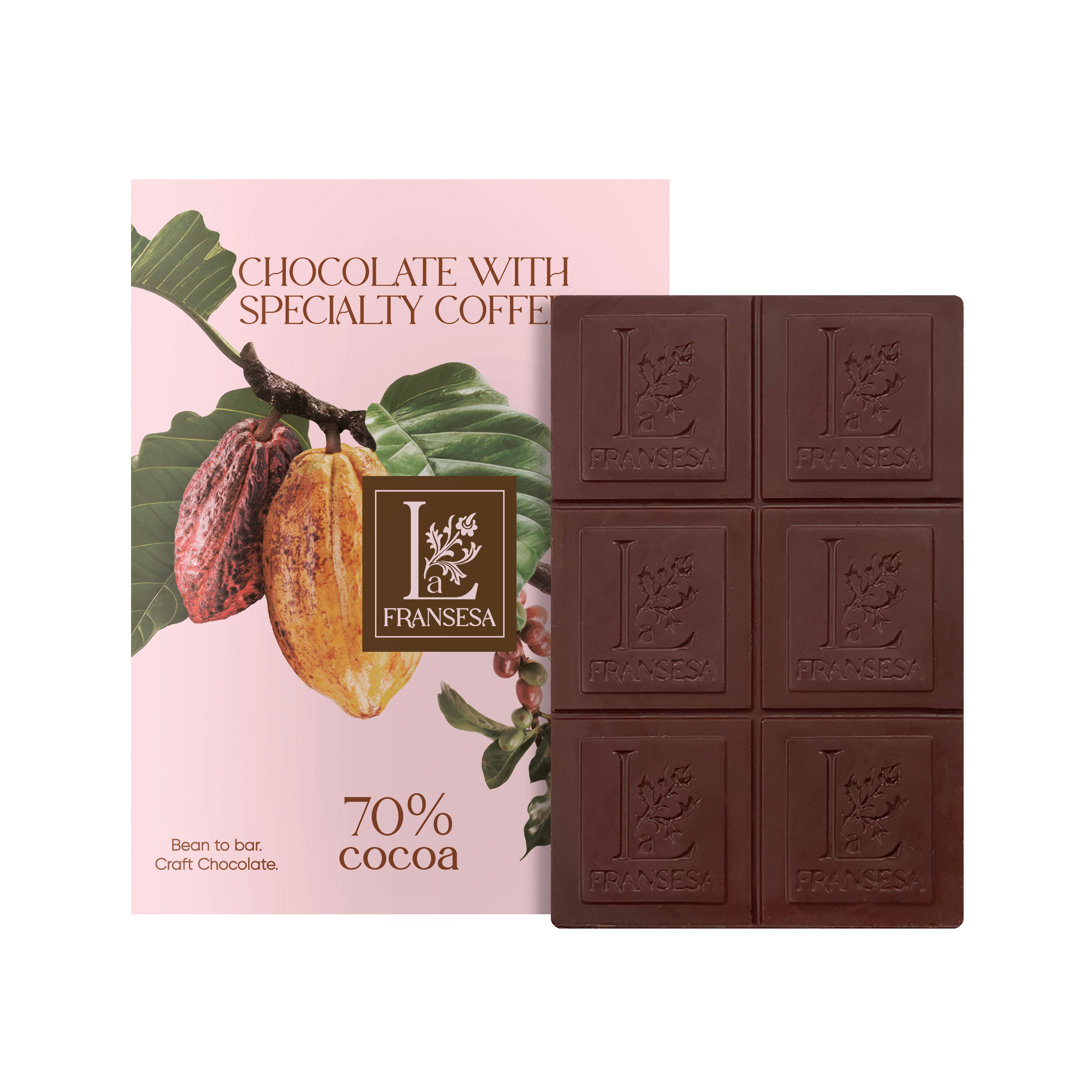 Chocolate with Specialty Coffee - Bean to bar. Craft Chocolate. 70% cocoa