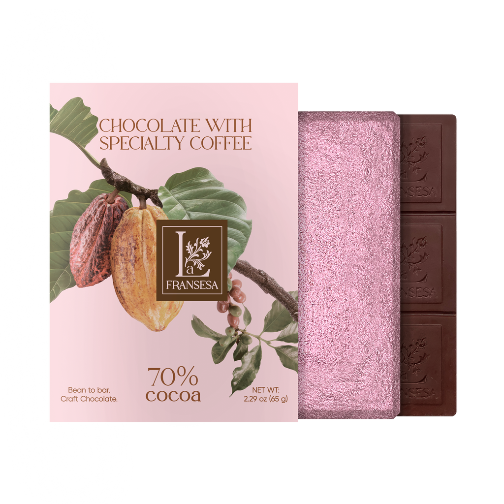 Chocolate with Specialty Coffee - Bean to bar. Craft Chocolate. 70% cocoa