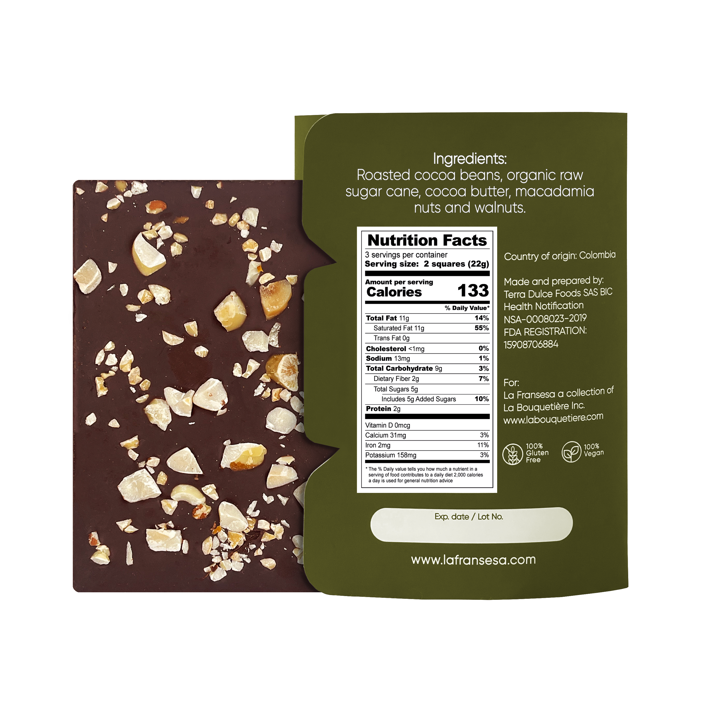 Macadamia & Walnuts - Bean to bar. Craft Chocolate. 70% cocoa