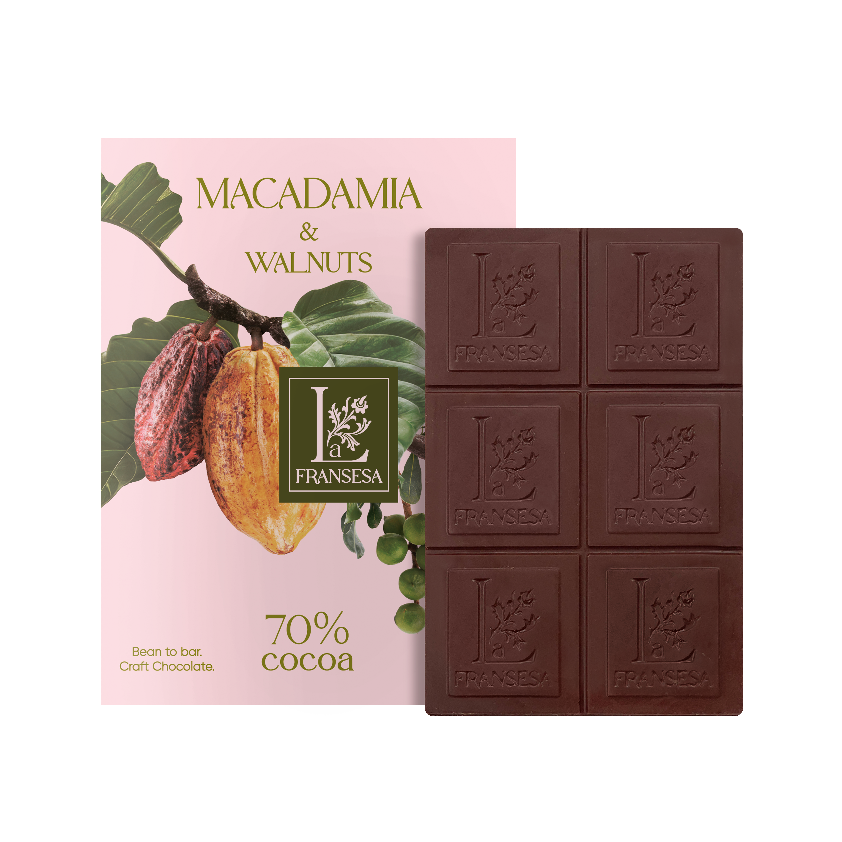 Macadamia & Walnuts - Bean to bar. Craft Chocolate. 70% cocoa