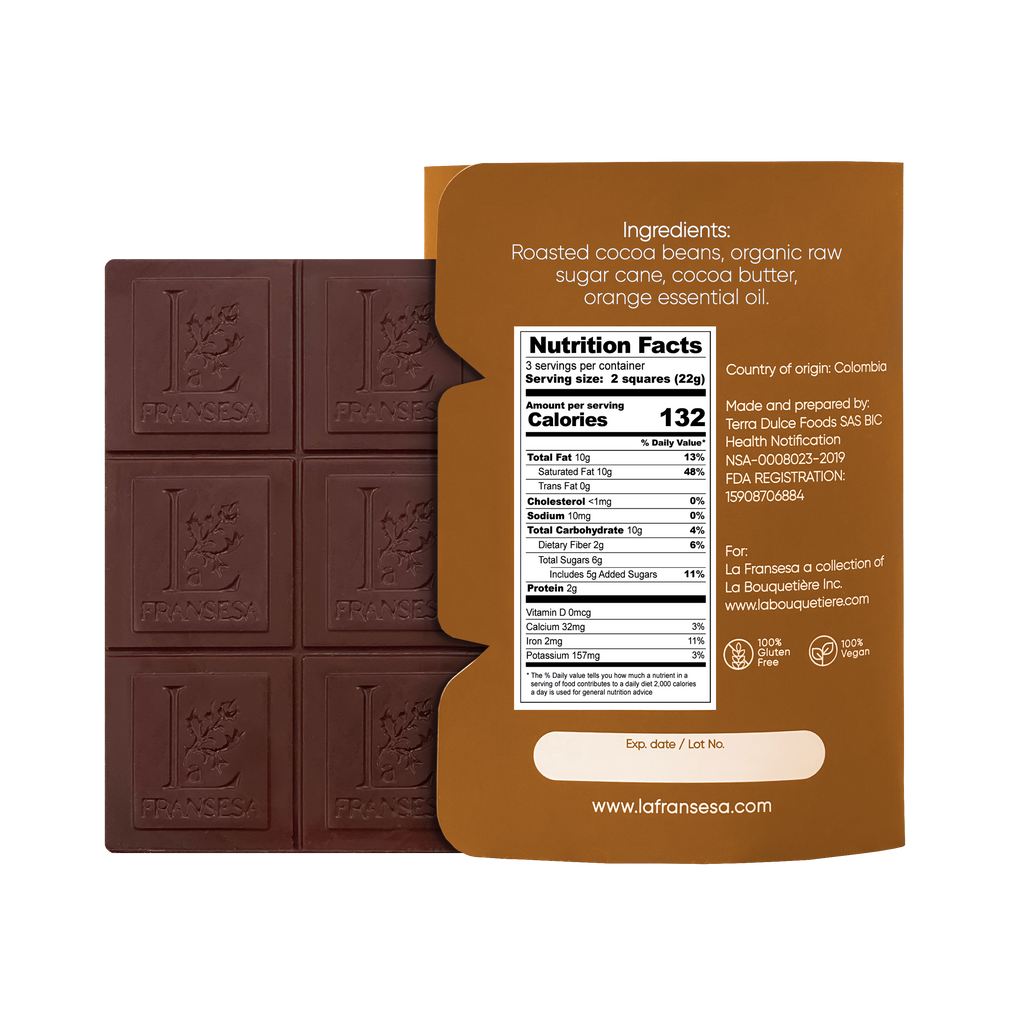 Orange - Bean to bar. Craft Chocolate. 70% cocoa