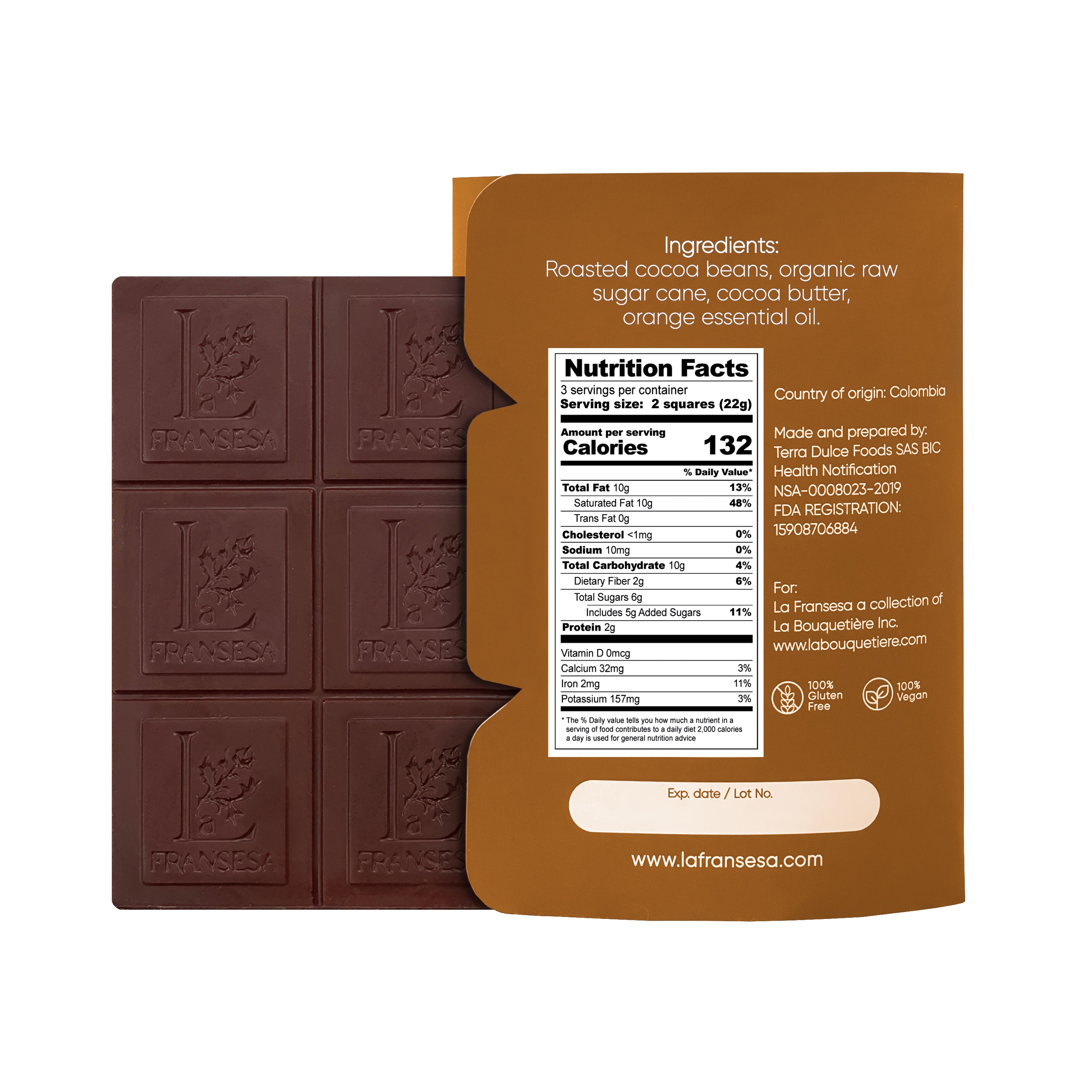 Orange - Bean to bar. Craft Chocolate. 70% cocoa