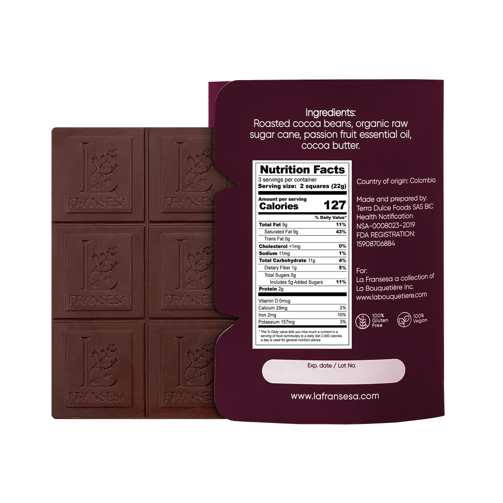 Passion Fruit - Bean to bar. Craft Chocolate. 70% cocoa