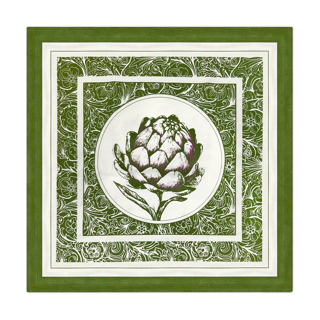 Denim Green Cotton Napkins / Placemats – 100% Colombian Cotton, Hand Block Printed