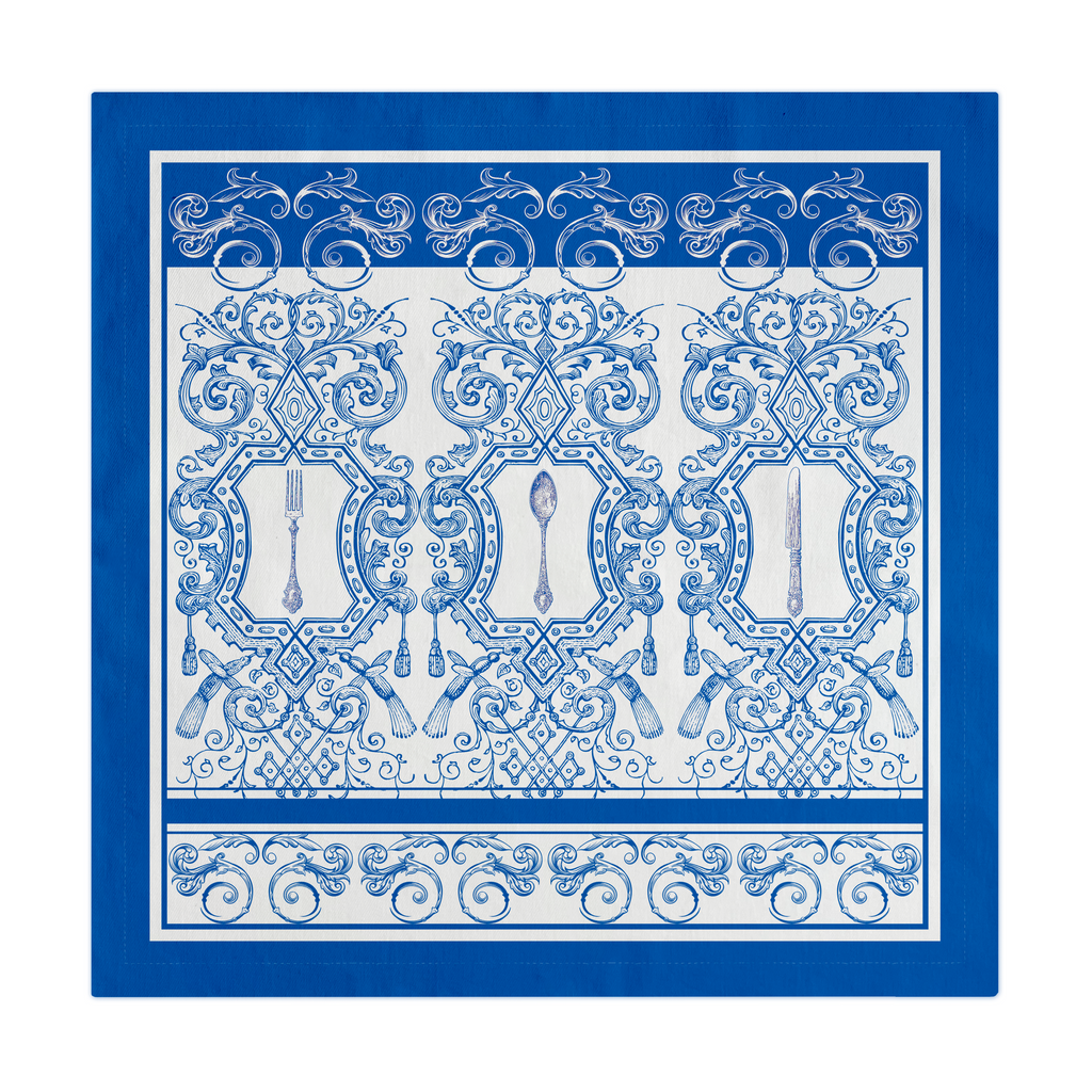 Denim White Cotton Napkins / Placemats – 100% Colombian Cotton, Hand Block Printed