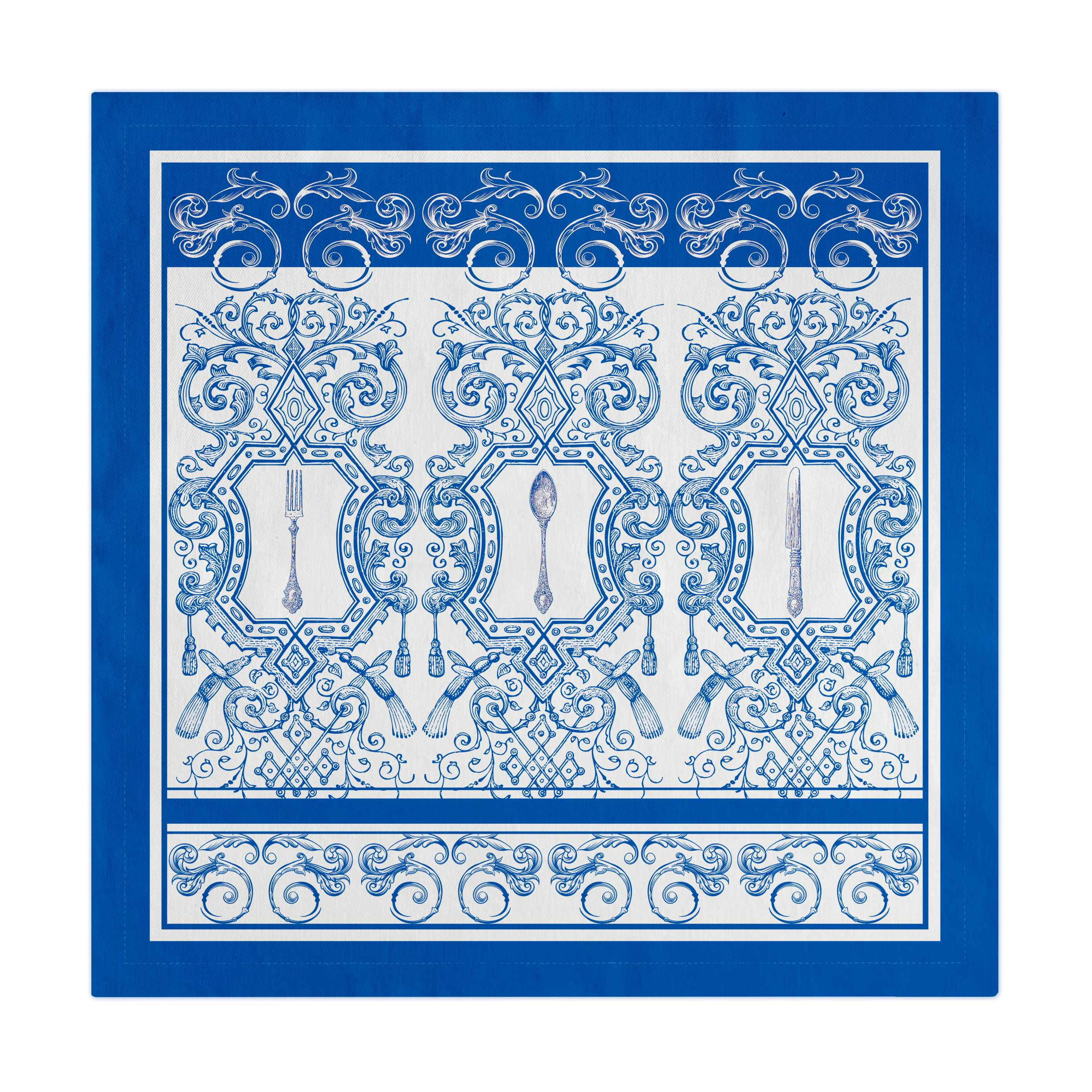 Denim White Cotton Napkins / Placemats – 100% Colombian Cotton, Hand Block Printed